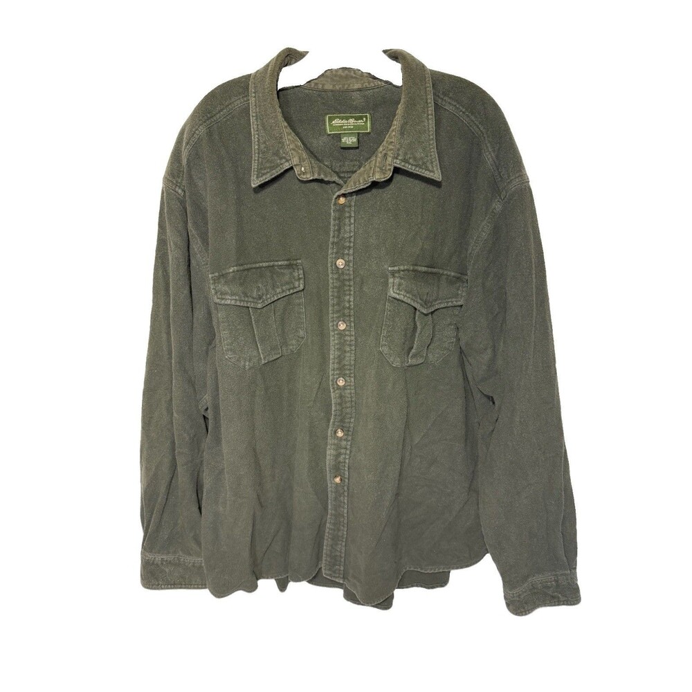 Eddie Bauer Shirt Mens 2XL Green Button Down Heavyweight Overshirt Hong Kong